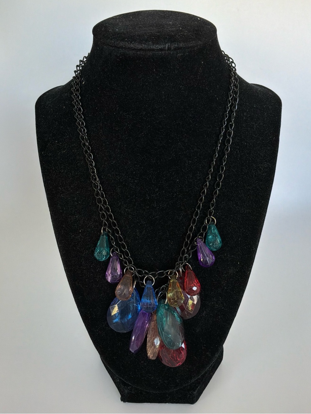 Multicolor Faceted Teardrop Bead Double Strand Black Statement Necklace